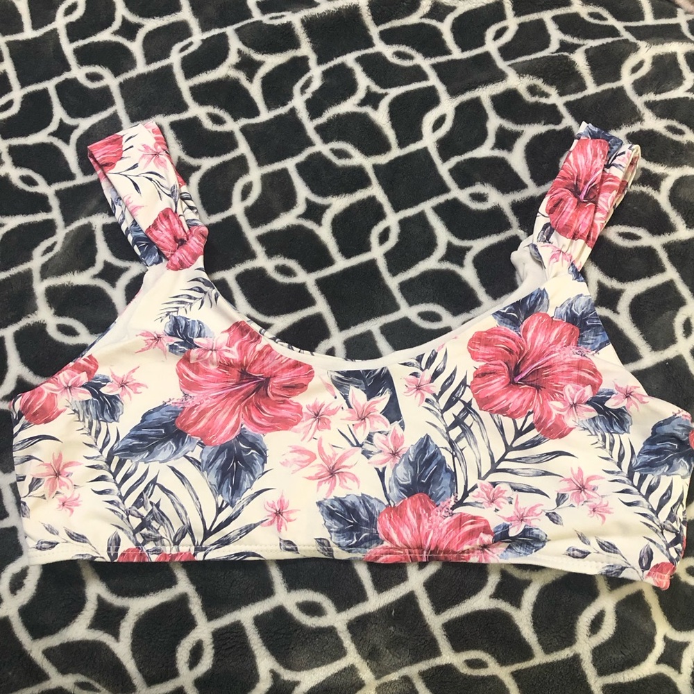Floral Bikini Top with Pink and Blue Flowers